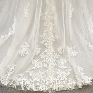 Plunging V Neck Off-The-Shoulder Wedding Dress with Long Sleeve - Rosymae