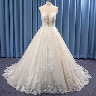 Ball Gown Sheer Neckline Plunging V Tulle Lace Wedding Dress