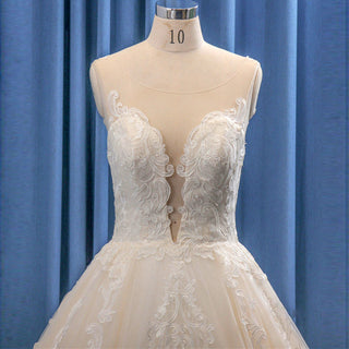 Ball Gown Sheer Neckline Plunging V Tulle Lace Wedding Dress