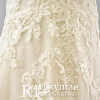 Plunging V Neck Wedding Dress with Tulle and Lace - Rosymae