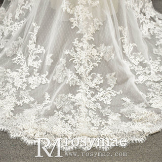 Plunging V Neck Wedding Dress with Tulle and Lace - Rosymae