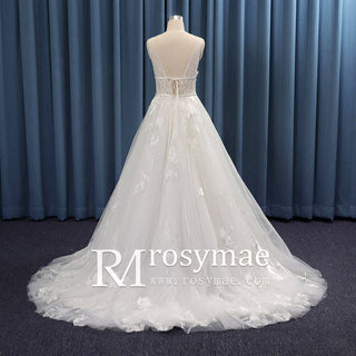 Classic Plunging V-neck Illusion Bodice A-line Wedding Dress