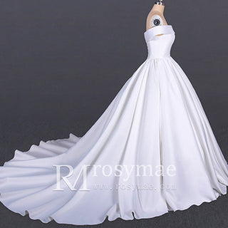 Plunging V Off The Shoulder Ball Gown Satin Bridal Gowns - Rosymae