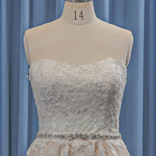 Strapless Plus Size A-line Lace Wedding Dresses Curve Neckline