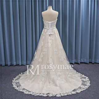 Strapless Plus Size A-line Lace Wedding Dresses Curve Neckline