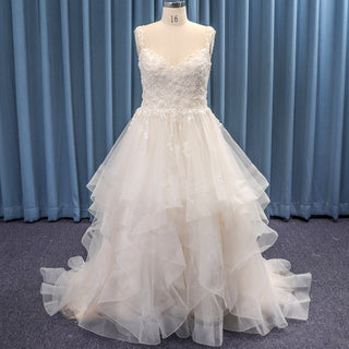 Ruffle Tulle Lace Pearls A-line Plus Size Bridal Gown Wedding Dresses