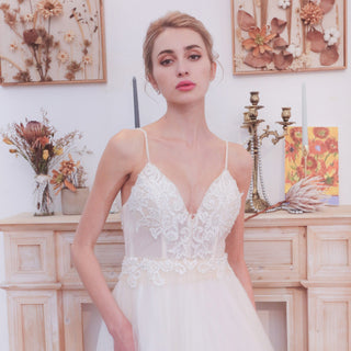 Popular Spaghetti Straps A Line Wedding Dress - Rosymae