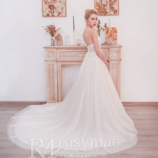 Popular Spaghetti Straps A Line Wedding Dress - Rosymae
