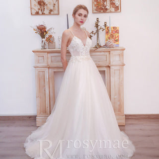 Popular Spaghetti Straps A Line Wedding Dress - Rosymae