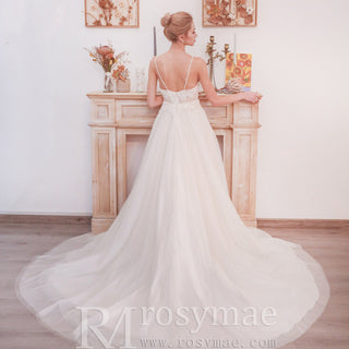 Popular Spaghetti Straps A Line Wedding Dress - Rosymae