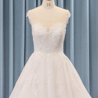 Scoop Sheer Neck Ball Gown Wedding Dress with Cap Sleeve