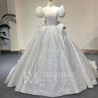 Princess Cap Sleeves Ball Gowns Backless Wedding Dresses - Rosymae