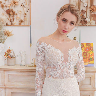 Princess Long Sleeve Mermaid Wedding Dress with Long Train - Rosymae
