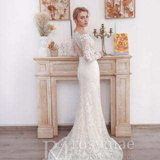Princess Long Sleeve Mermaid Wedding Dress with Long Train - Rosymae