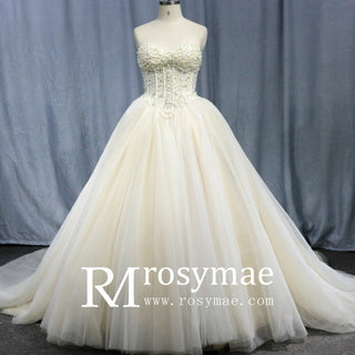 Princess Waist with Luxury Pearl Ball Gown Bride Wedding Dress - Rosymae