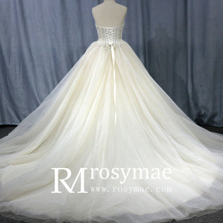 Princess Waist with Luxury Pearl Ball Gown Bride Wedding Dress - Rosymae