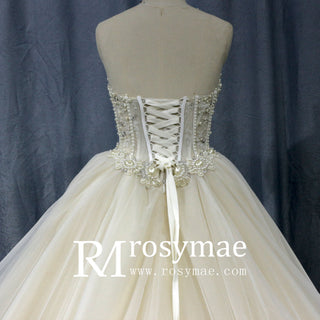 Princess Waist with Luxury Pearl Ball Gown Bride Wedding Dress - Rosymae