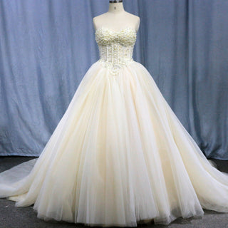 Princess Waist with Luxury Pearl Ball Gown Bride Wedding Dress - Rosymae