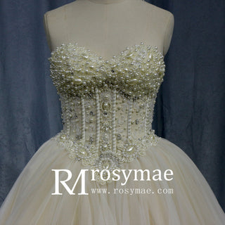 Princess Waist with Luxury Pearl Ball Gown Bride Wedding Dress - Rosymae