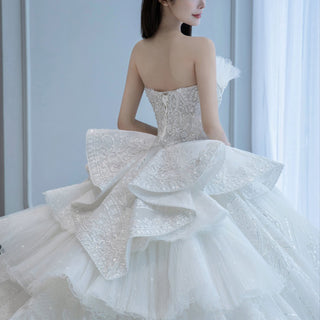 Beaded Ball Gown Wedding Dress Bridal Gown with Long Train