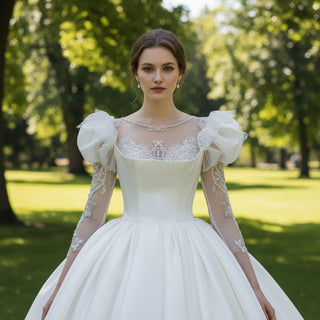 Puffy Lantern 3/4 Sleeve Ballgown Bridal Wedding Dresses - Rosymae