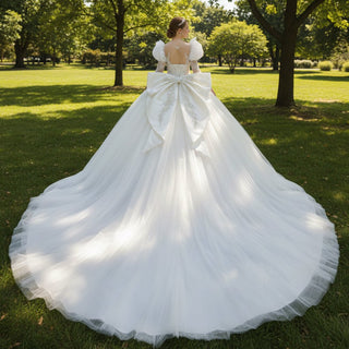 Puffy Lantern 3/4 Sleeve Ballgown Bridal Wedding Dresses - Rosymae