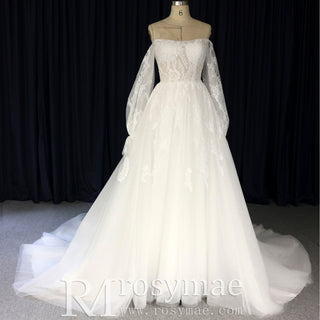 In Stock and Ready To Ship Off The Shoulder Puffy Long Sleeve Wedding Dress Bridal Gown