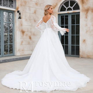 Off The Shoulder Puffy Long Sleeve Wedding Dress Bridal Gown