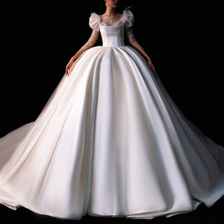 Puffy Lantern Long Sleeve Ballgown Bridal Wedding Dresses