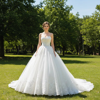 Puffy Skirt Ball Gown Bridal Wedding Dresses with Long Train - Rosymae