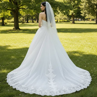Puffy Skirt Ball Gown Bridal Wedding Dresses with Long Train - Rosymae
