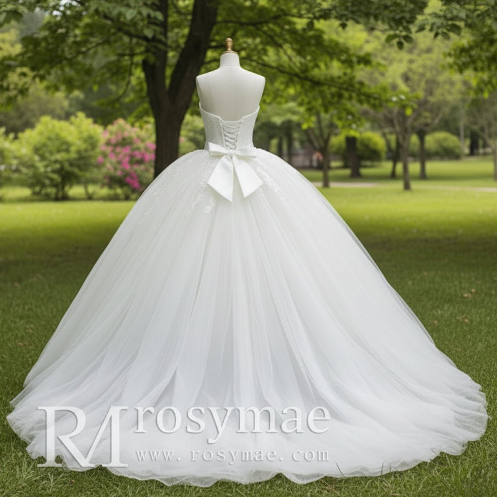 Puffy Skirt Strapless Ball Gown Bridal Wedding Dress for Women - Rosymae