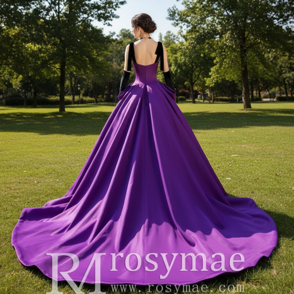 Ruffle Satin Purple Bridal Gown Wedding Dress with Black Tank Purple / 10 Ruffle Satin Purple Bridal Gown Wedding Dress with Black Tank Purple / 10