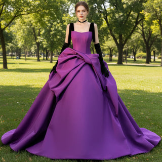 Ruffle Satin Purple Bridal Gown Wedding Dress with Black Tank Rosymae Ruffle Satin Purple Bridal Gown Wedding Dress with Black Tank Rosymae