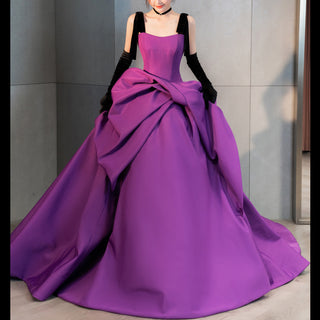 Ruffle Satin Purple Bridal Gown Wedding Dress with Black Tank