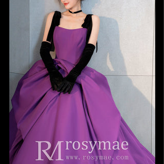 Ruffle Satin Purple Bridal Gown Wedding Dress with Black Tank