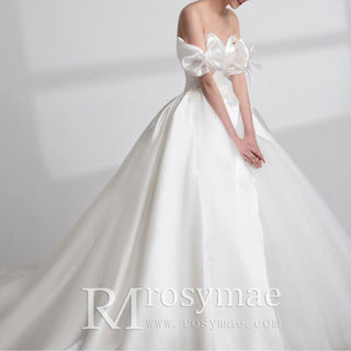 Detachable Off Sleeve Ruched Ball Gown Bridal Wedding Dress