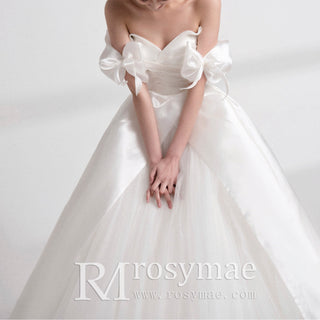 Detachable Off Sleeve Ruched Ball Gown Bridal Wedding Dress