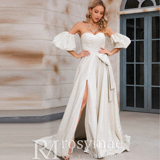 A-line Wedding Dress with Sweetheart Neckline and Detachable Sleeves