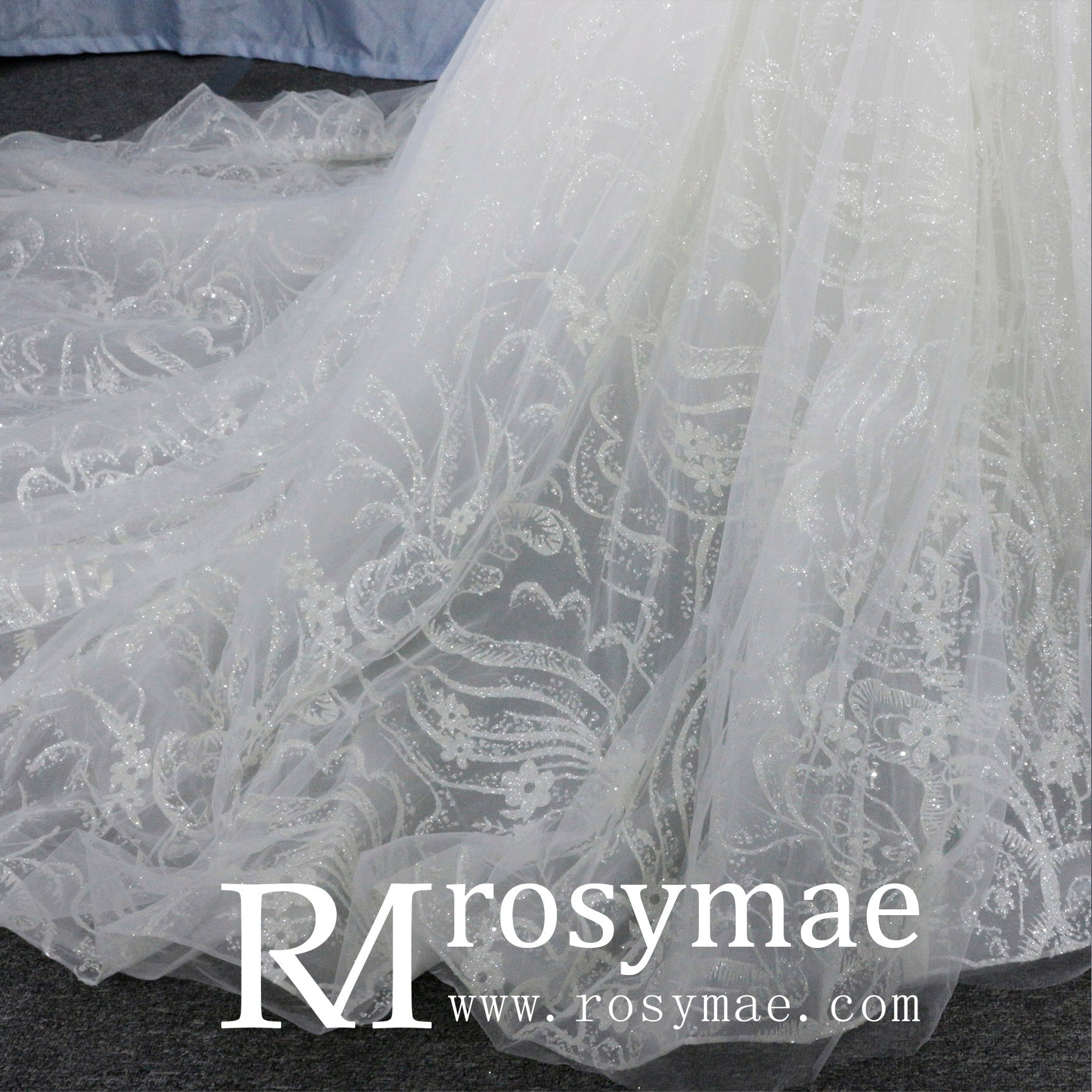 Romantic Ball Gown Wedding Dress with Sheer Long Sleeves - Rosymae
