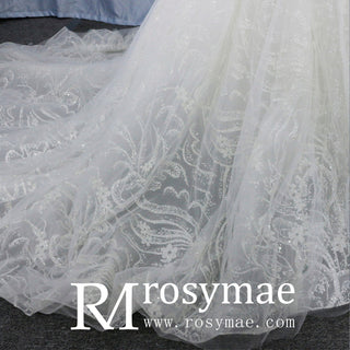Romantic Ball Gown Wedding Dress with Sheer Long Sleeves - Rosymae