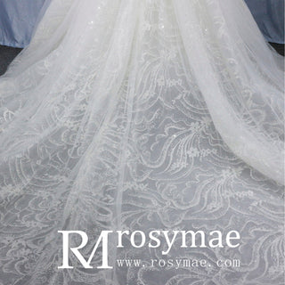 Romantic Ball Gown Wedding Dress with Sheer Long Sleeves - Rosymae