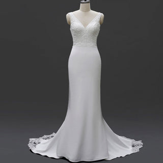 Romantic Lace Mermaid Wedding Dress Double V with Tank Sleeve - Rosymae