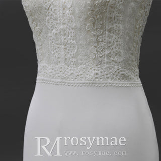 Romantic Lace Mermaid Wedding Dress Double V with Tank Sleeve - Rosymae