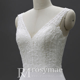 Romantic Lace Mermaid Wedding Dress Double V with Tank Sleeve - Rosymae