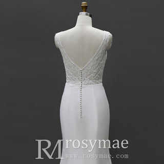 Romantic Lace Mermaid Wedding Dress Double V with Tank Sleeve - Rosymae