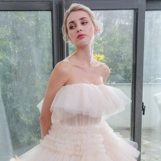 Romantic Tiered Tulle Ballgown Wedding Dress with Long Train - Rosymae