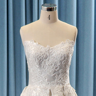 Strapless V-neck Ruched Satin Ballgown Bridal Gown Wedding Dress