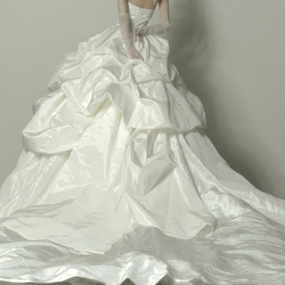 Strapless Curve Neck Ruched Taffeta Ballgown Bridal Wedding Dress