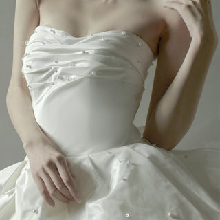 Strapless Curve Neck Ruched Taffeta Ballgown Bridal Wedding Dress
